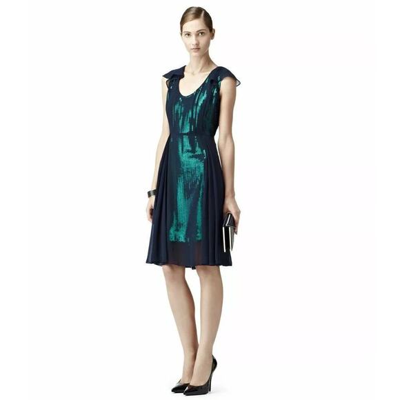 Reiss Etta Sheer Sequin Dress Size 4 New Emerald Green Blue Cocktail Formal - Picture 1 of 11